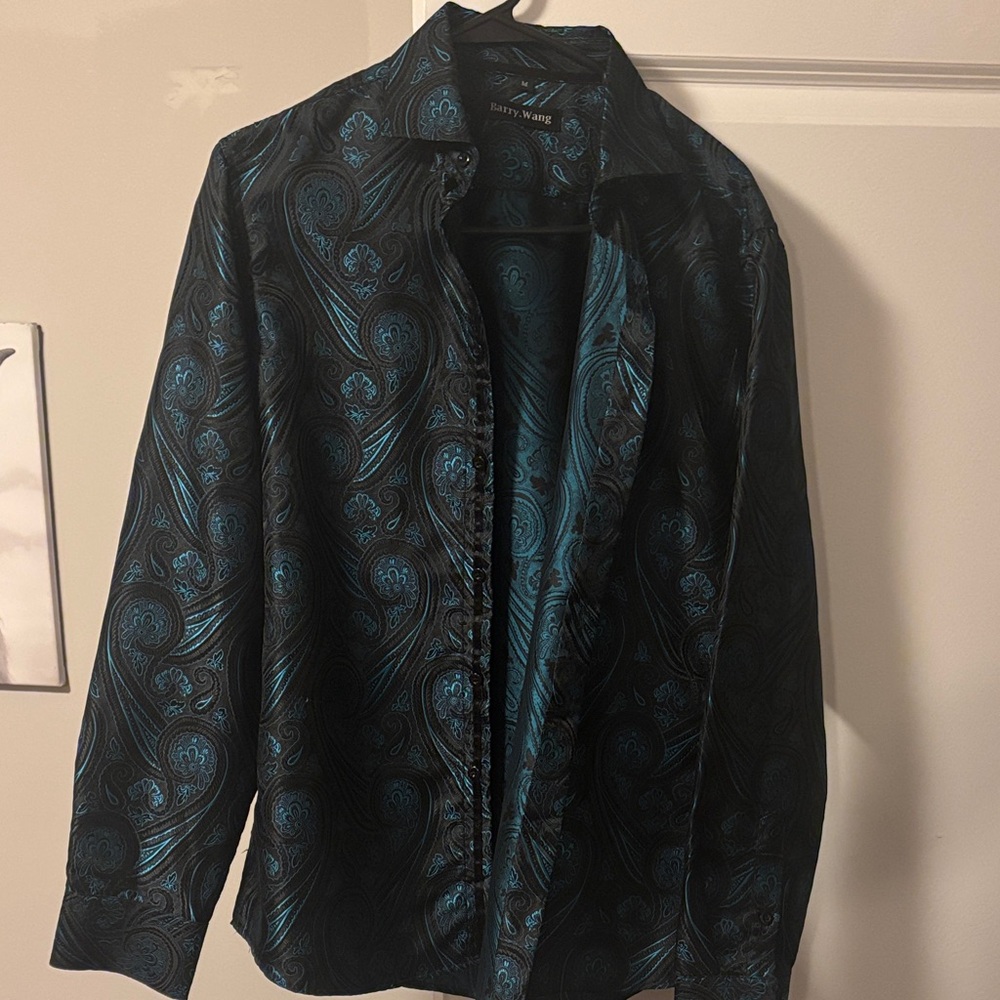 Elegant Black and Blue Paisley Men's Shirt